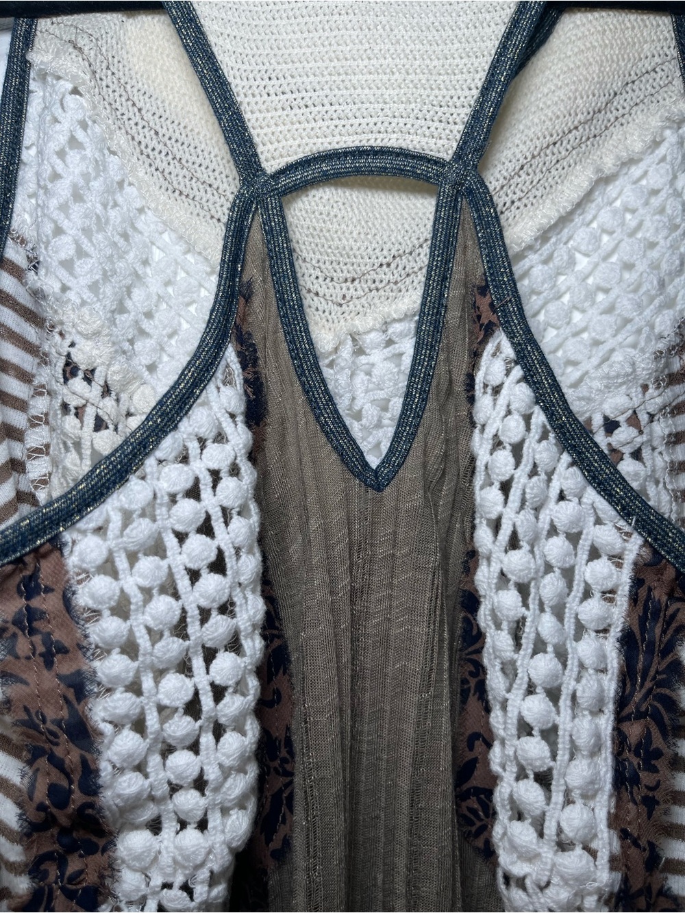 Gimmicks By BKE Sleeveless Olive Knit Tank with White Crochet Panels Size Small - Picture 13 of 14